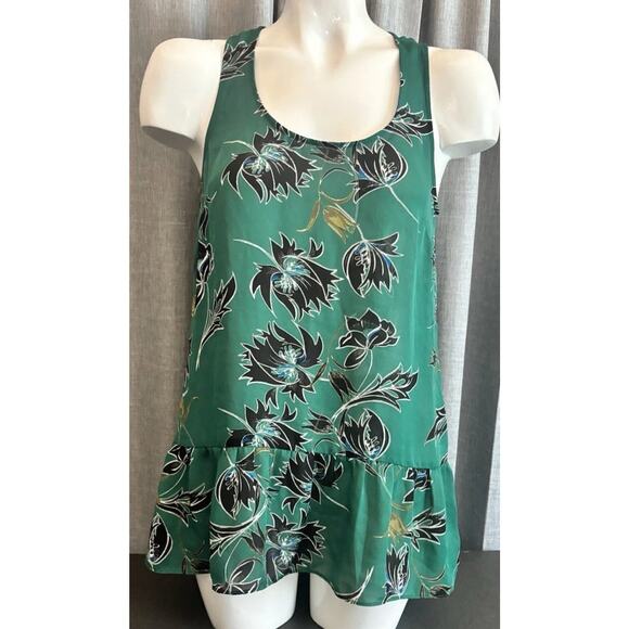 CAbi Tops - CAbi Women's Size XSmall Boho Zoe Peplum Sheer Tank Top Falling Flowers Green